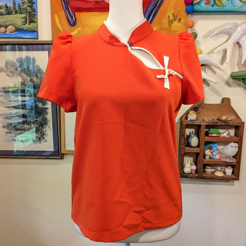 Zara Orange High Neck Baby Doll Blouse Size S